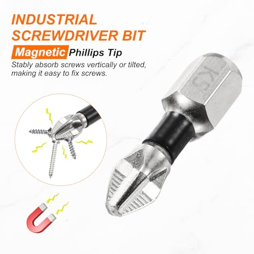 HARFINGTON 6pcs Impact Phillips Screwdriver Bit PH2 (#2) Anti Slip Tip 1/4" Hex Shank 1" (25mm) Long Magnetic Cross Screw Driver Industrial Power Drill Bits for Remove Fastening Screws - size: 1 inch