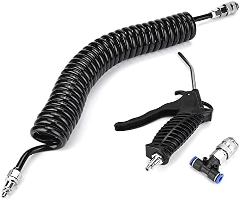 Air Blow Gun Kit Air Duster Cleaning Nozzle Blow Spray Tool Kit with 5 Meter Long Coil PU Air Hose,4×6mm(Black) - color: Black