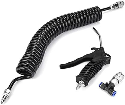 Air Blow Gun Kit Air Duster Cleaning Nozzle Blow Spray Tool Kit with 5 Meter Long Coil PU Air Hose,4×6mm(Black) - color: Black