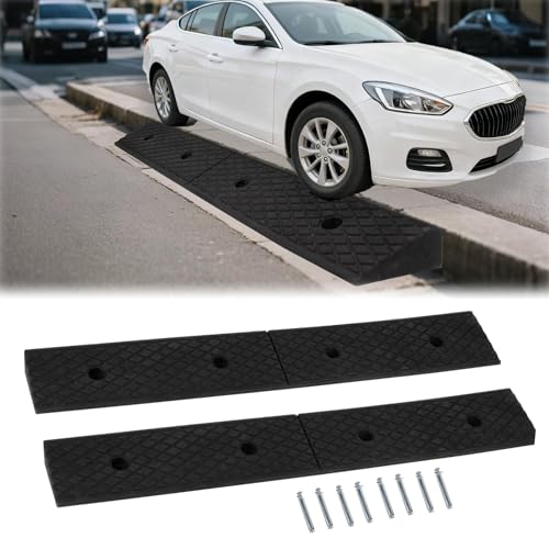 2" Curb Ramps for Driveway - PLSER Low Rubber Curb Driveway Ramp 4410 LBS/2T Capacity Vehicle Ramps for Motorcycle Car Bike Lawn Mowers Mobile,2PCS - size: 39.37"×5.91"×2"