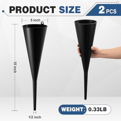 Ripeng 2 Pcs 18” Long Neck Flute Funnel 1/2" Bottom Narrows, Black Long Automotive Gas Funnel with Hanging Ring, PP Plastic, for Engine Transmission Oil Change Car Refueling Automotive Fluid Pouring