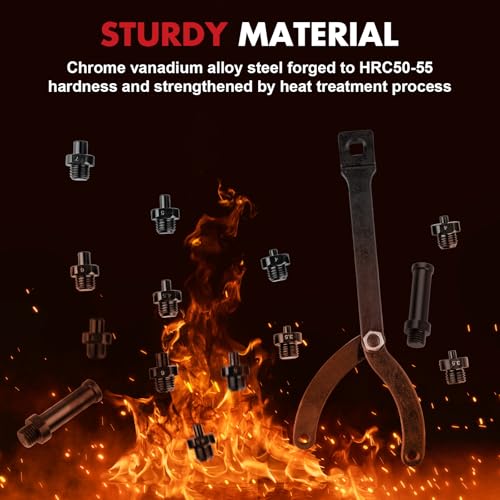 15pcs Pulley Holder Tool Kit | Universal Adjustable Spanner Wrench Set with Variable Pins, 1/2" Drive Ratchet Fan Clutch Removal Wrench Tool Kit