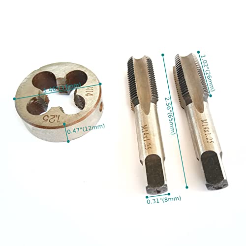 AtticZone M14 x 1.25 Metric Hand Thread Tap and Die Set, Right Hand 14 * 1.25, Alloy Tool Steel, 1 Taper Tap, 1 Plug Tap, 1 Round Die for Metal Working DIY Industrial - size: M14x1.25