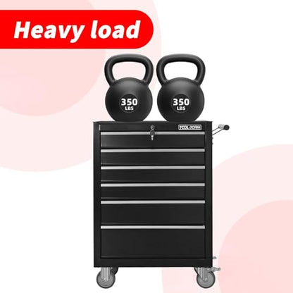 6-Drawer Rolling Tool Chest with Locking Wheels & Drawers, 13" D x 24.2" W x 36.6" H Mobile Tool Storage Cabinet, Heavy-Duty Garage Organizer with Ergonomic Handle - color: Black and White