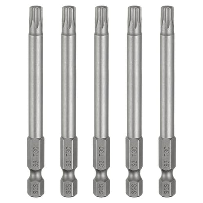 HARFINGTON 5pcs T30 Torx Head Screwdriver Bit 1/4" Hex Shank 3.15" (80mm) Long Magnetic No Hole Tip Tamper Proof 6 Point Star Screw Driver Drill Bits S2 Steel Industrial Power Screwdrivers - size: T30 x 3.15"(80mm)