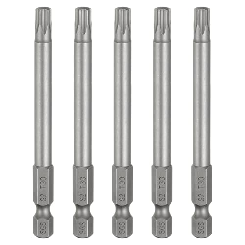 HARFINGTON 5pcs T30 Torx Head Screwdriver Bit 1/4" Hex Shank 3.15" (80mm) Long Magnetic No Hole Tip Tamper Proof 6 Point Star Screw Driver Drill Bits S2 Steel Industrial Power Screwdrivers - size: T30 x 3.15"(80mm)