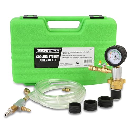 OEMTOOLS 27066 Coolant System Refiller Kit, 3 Adapters | Remove Air Trapped in Cooling System, Test Radiator and Heating Core Lines for Leaks | Fits Radiator Necks and Coolant Reservoirs - size: 3 Adapters, style: AirEvac Cooling System Refiller Kit w/ 3