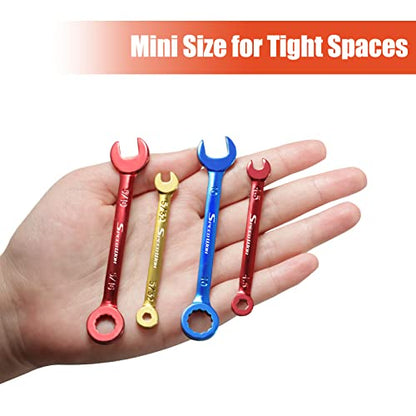 SPEEDWOX 10 Pcs Mini Combination Wrench Set Metric & SAE Color Plated Open and Box End Mini Wrenches Color Coated Midget Wrench Set with Portable Pouch and Large Ring（4-11mm(5/32-7/16"） - style: Metric & SAE
