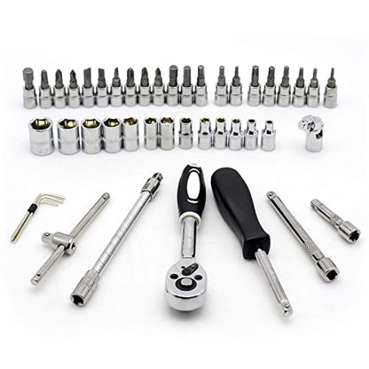 46PCS 1/4 inch Drive Socket Set,Metric Ratchet Wrench Set with 4-14mm CR-V Sockets,S2 Bits,Extension Bars,Mechanic Tool Kits for Household Auto Repair