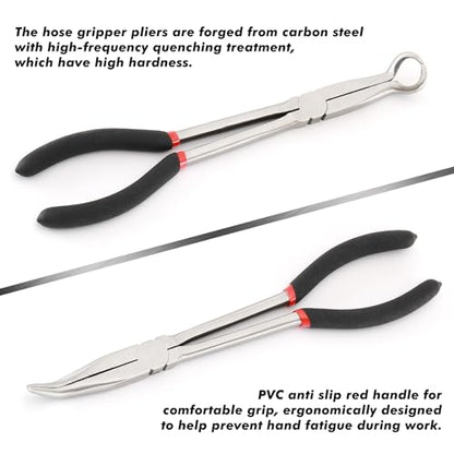 CASOMAN 6PCS 11" Extra Long Pliers Set, Include Extra Long Needle Nose Pliers Set (1"Long Nose Plier, 90°&45° Bent Nose Pliers) & Non-slip Hose Gripper Plier Set(5/16", 1/2", 3/4" Dia) - style: 6PCS