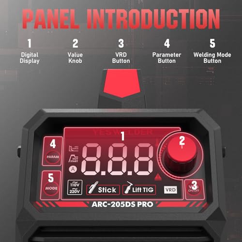 YESWELDER 205Amp Stick Welder Large LED Display, Digital Inverter IGBT ARC Welding Machine, 110V/220V Dual Voltage Hot Start Portable MMA Welder Machine, Arc Force - style: stick welder 205Amp