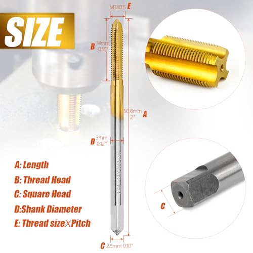 2Pcs M3 X 0.5 Metric Thread Tap,M3 X 0.5mm M2 HSS Right Hand Thread Milling Tap - size: M3x0.5 - 2Pcs