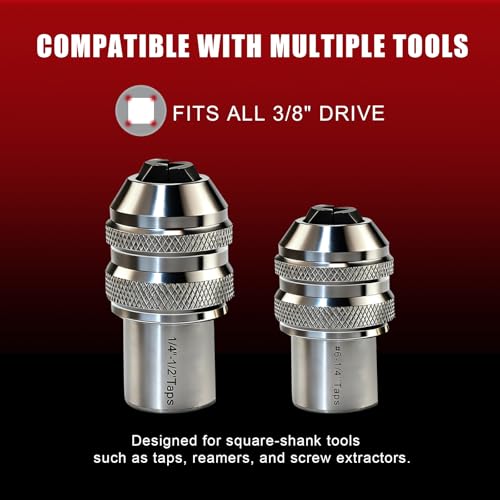 2-Pack Ratcheting Tap Socket Set - 3/8" Drive Adjustable Jaws for Tight Spaces, Chrome-Molybdenum Steel Tap Wrench Compatible with #6-1/2" Taps, Reamers & Screw Extractors