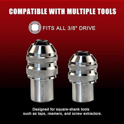 2-Pack Ratcheting Tap Socket Set - 3/8" Drive Adjustable Jaws for Tight Spaces, Chrome-Molybdenum Steel Tap Wrench Compatible with #6-1/2" Taps, Reamers & Screw Extractors