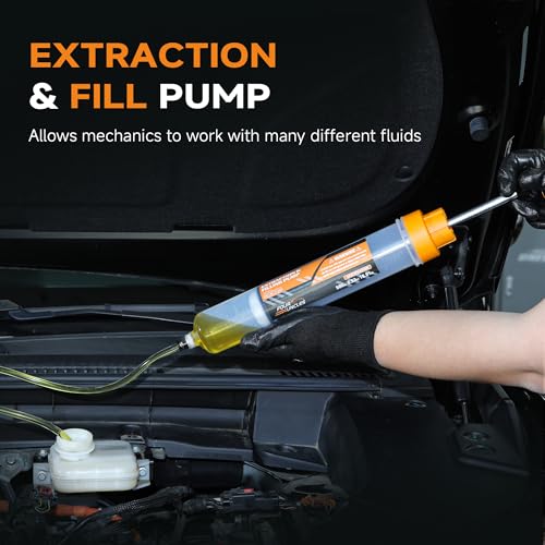 FOUR UNCLES Fluid Transfer Syringe for Automotive Oil Service 500cc | High Capacity Service, Less Refilling,Precise Fluid Control, Transmission Maintenance, Reusable Garage Tool - size: 500cc(58cm hose)