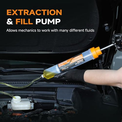 FOUR UNCLES Fluid Transfer Syringe for Automotive Oil Service 500cc | High Capacity Service, Less Refilling,Precise Fluid Control, Transmission Maintenance, Reusable Garage Tool - size: 500cc(58cm hose)