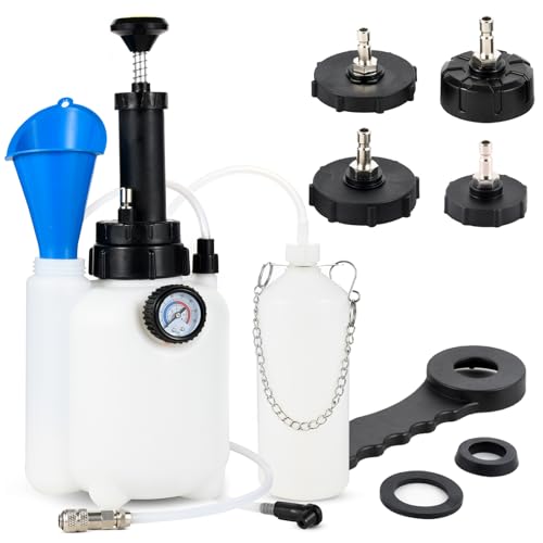3L Brake Bleeder Kit with Pressure Pump, Brake Fluid Bleeder Kit | One-Person Operation, 1L Brake Bleeder Bottle and 4 Master Cylinder Adapters for European and American Vehicle - color: 3 L Manual Brake Bleeder Kit with 4 Adapter