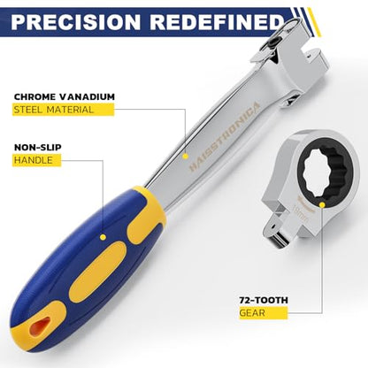 haisstronica 24 in 1 Interchangeable Heads Ratchet Wrench Set with 3/8 in Adapter, Metric & SAE 8-19mm and 1/4-3/4 inch Flex Head Combination Wrench Sets for Auto, Mechanic Tools for Men Gifts - size: Metric&SAE-24 in 1