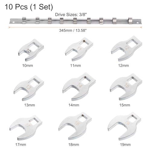 HARFINGTON 11pcs Drive Crowfoot Wrench Set 3/8" Crowfoot Flare Nut Wrench Set 10mm - 22mm Drive Metric Crowfoot Wrench with Clip-on Organizer for Mechanics Automotive Repair Work