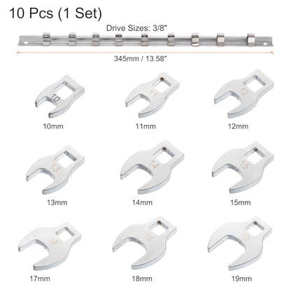 HARFINGTON 11pcs Drive Crowfoot Wrench Set 3/8" Crowfoot Flare Nut Wrench Set 10mm - 22mm Drive Metric Crowfoot Wrench with Clip-on Organizer for Mechanics Automotive Repair Work