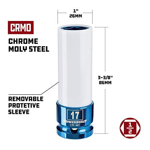 Powerbuilt 1/2 Inch Drive 17mm Impact Lug Nut Socket, Non-marring and Thin Wall Lug Nut Socket, Protects Lug Nuts from Damage - 941039 - size: 17mm