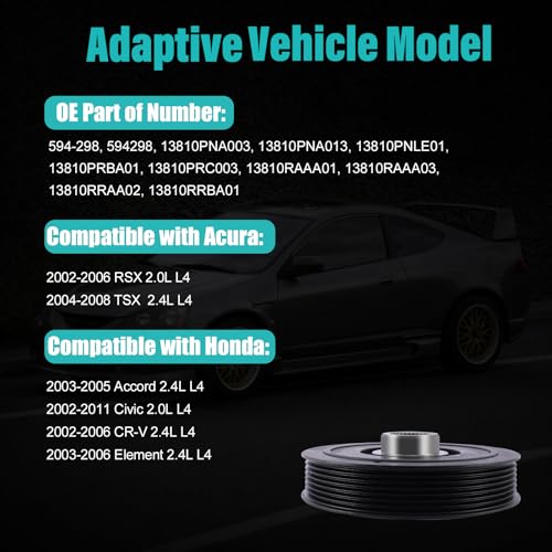 AULINK 594-298 13810PNA003 Harmonic Balancer Crankshaft Pulley 2.0L 2.4L L4 | For Acura RSX 2002-2006,TSX 2004-2008,For Honda Accord 2003-2005,Civic 2002-2011,CR-V 2002-2006,Element 2003-2006