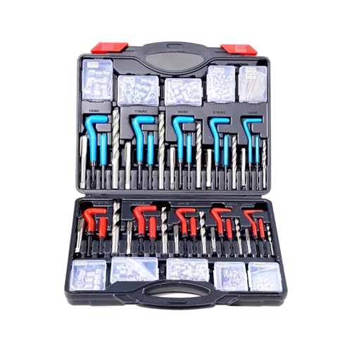 VEVOR Helicoil Thread Repair Kit-338-Piece SAE HSS Drill Inserts Taps & Tools M5,M6,M8,M10,M12,1/4",5/16",3/8",7/16",1/2" Rethreading Tool Kit Insertion Rethreading Tools Universal Rethread Restorer - size: 338PCS, style: SAE&METRIC