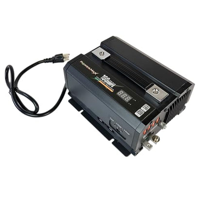 PowerMax PMBC 100 Amp 12V Battery Charger/Maintainer, Flash Reprogrammer & Adjustable Power Supply w/ 15ft Cables, Voltage Display & Mounting Brackets for RV, 12V Car Audio, Boat Motors & LED + House