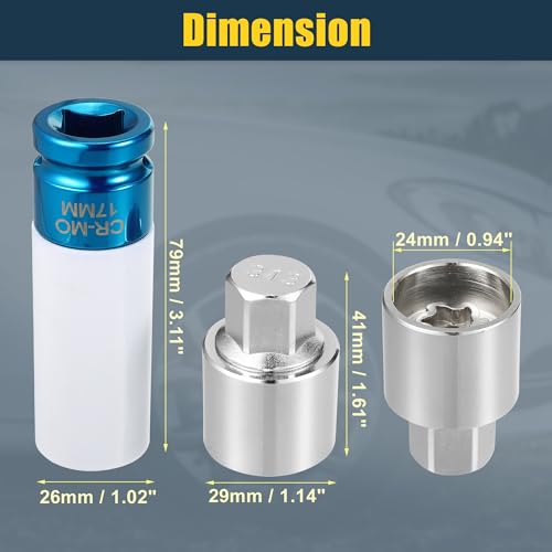 uxcell Vehicle 1 Set 313 Wheel Lock Lug Nut Anti Theft Lug Nut Screw Removal Socket Key for Mercedes Benz Wheel Lock Key with Protector Nut Socket