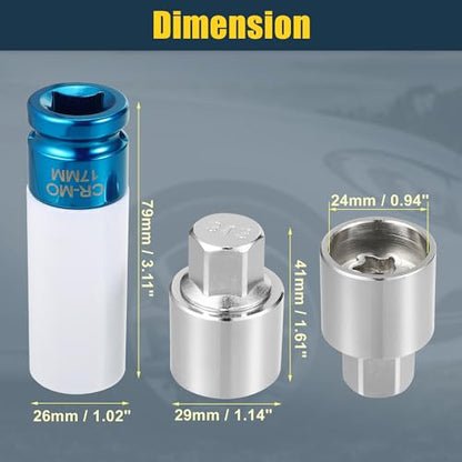 uxcell Vehicle 1 Set 313 Wheel Lock Lug Nut Anti Theft Lug Nut Screw Removal Socket Key for Mercedes Benz Wheel Lock Key with Protector Nut Socket