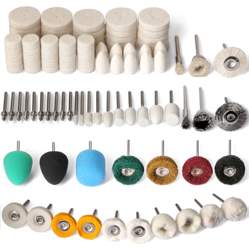 103PCS Buffing Wheel for Dremel Polishing Kit, HOMEIDOL 1/8" Shank Polishing Wheel for Dremel Tool Accessories, Abrasive Wheel Buffing Wire Brush Woolen Brush Rotary Polish Bits - style: 103PCS Buffing Wheels