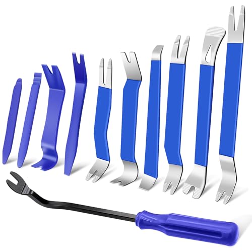 11 PCS AutoTrim Removal Tool Kit, Metal Pry Tool Auto Fastener Remover Pry Bar Set Trim Remover Kits for Vehicle Door Panel, Audio Radio Panel, Dashboard Repair Kit Blue - color: Blue, size: 11 PCS