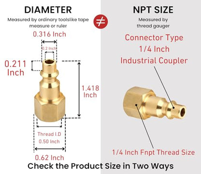 Coupler and Plug Kit (28 Piece), Industrial Type D, 1/4 Inch NPT, Solid Brass Quick Connect Air Hose Fittings Set, with Sealant - size: 28 Piece with sealant