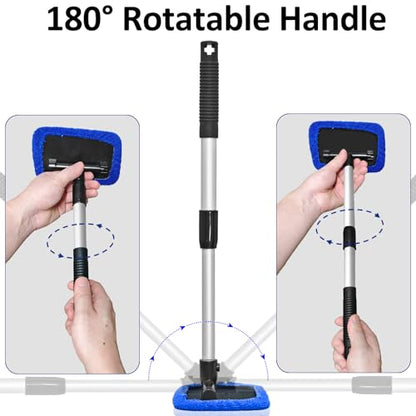 Beieverluck 20 Pieces Windshield Cleaner Tool, Inside Car Windshield Cleaning Tool with 12 Microfiber Pads, 4 Spray Bottle, and Extendable Handles Car Window Cleaning Tool Kit, Blue - color: blue