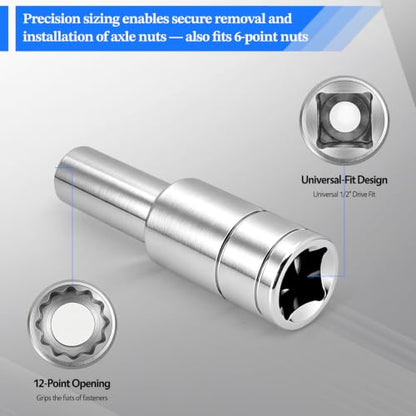 2 Pcs 1/2" Drive 13mm Deep Impact Socket | Anti-Rounding 12 Point Design, Square Chamfered Opening, Easy Removal of Axle Nut - color: Deep, size: 13mm
