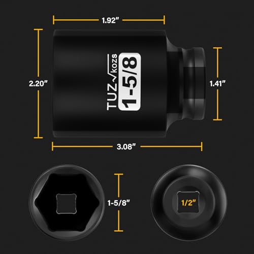 1/2 Inch Drive 1-5/8 Inch Deep SAE 6 Point CR-MO Impact Socket | Radius Corner Design,Square Chamfered Opening,Axle Nut Impact Grade Socket for Easy Removal - size: 1/2” Drive 1-5/8 Deep, style: 1/2" Drive Deep Socket