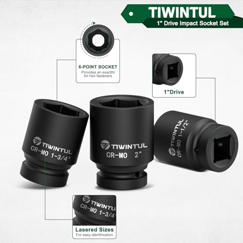 1 Inch Drive Impact Socket Set, SAE, 1”- 2-3/16”, CR-MO for Truck | 6 Point,13pcs Large Socket Set, Jumbo Impact Socket Kit with 3/4"F x 1"M Adapter & 13/16"Socket, for Heavty Equipment Repair - size: 13 PCS