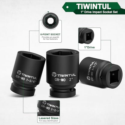 1 Inch Drive Impact Socket Set, SAE, 1”- 2-3/16”, CR-MO for Truck | 6 Point,13pcs Large Socket Set, Jumbo Impact Socket Kit with 3/4"F x 1"M Adapter & 13/16"Socket, for Heavty Equipment Repair - size: 13 PCS