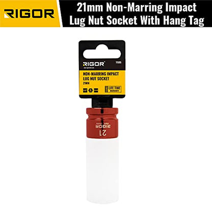 RIGOR 11505 21mm Non-Marring Lug Nut Socket | Wheel Protector Impact Socket | 1/2" Drive, 6 Point, CR-MO, Metric - size: 21mm
