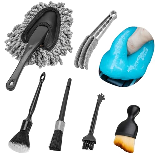 THINKWORK Car Interior Detailing Kit, Microfiber Duster with Cleaning Gel | Scratch-Free, Soft Brush, Complete 6Pcs Set, Deep Crevice , Car & Home Use, Ideal Gift
