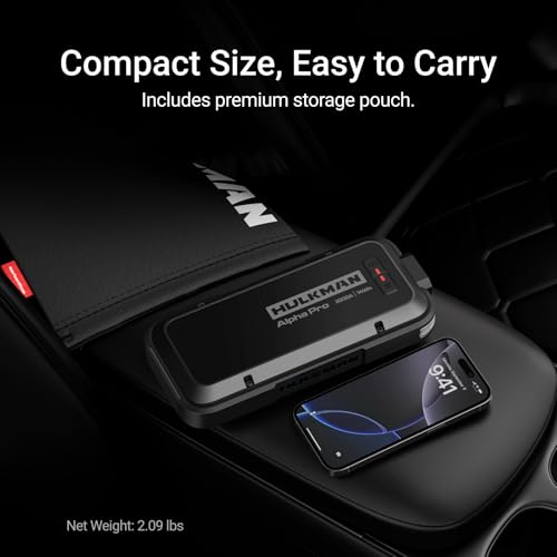Hulkman Alpha Pro 2000A Jump Starter, 74Wh High-Capacity Car Battery Jump Starter, PD65W Fast Charging in & Out, 3.3" Smart Display Jump Box, 12V Jump Pack for 8.5L Gas/6.0L Diesel, Solid Black - style: 2000A · Up to 8.5L Gas