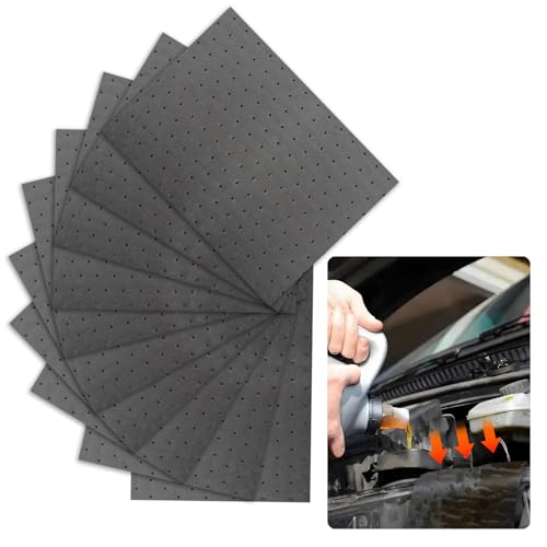 10PCS Oil Absorbent Pads 13 * 10.1",Powerful Polypropylene Oil Spill Mat Absorbs Soaks Coolant/Oil/Grease/Water-Based Fluids,Universal Reusable Oil Drain Splash Pad Car Accessories - color: 10PCS