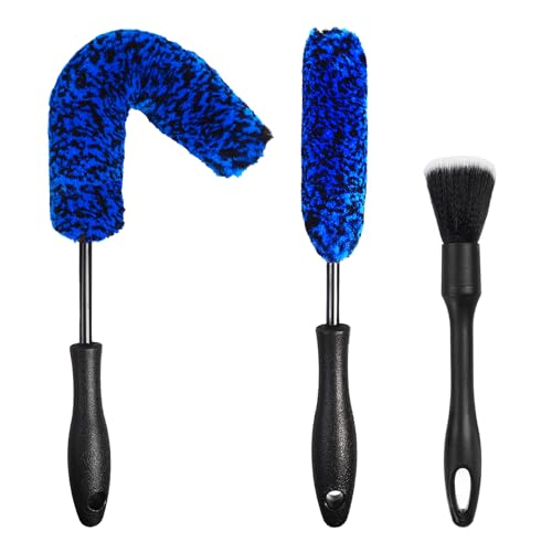 3PCS Wheel Brush Kit for Cleaning Wheel and Tire, Wheel and Rim Brush, Car Detailing Brushes, Bendable & Durable Car Wheel Rim Cleaner Brush Set,Car Detailing Cleaning Brush Supplies Kit - color: Blue