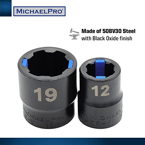 MichaelPro 18-Piece Bolt Extractor Wrench and Socket Set, 45° Offset Wrenches Metric 6-19mm, 6-Point Box End Nut for Rounded, Stripped & Thin Bolts Removal, CR-V Steel, Extractor Sockets 10-19mm