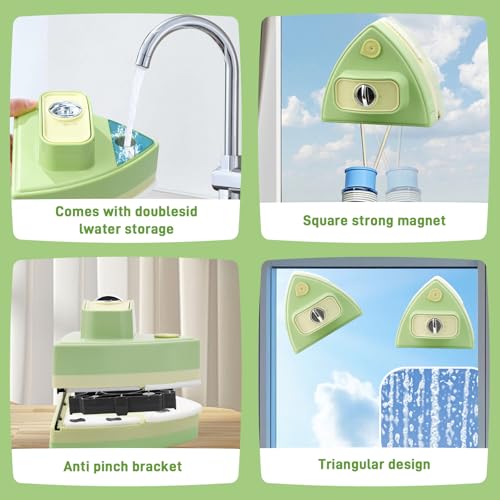 Double-Sided Magnetic Window Cleaner, Green | Adjustable Magnetic Double Window Wiper, Fits 3-30mm Glass Thickness, 2.5m Safety Rope for High-Rise & Auto Glass - color: Green