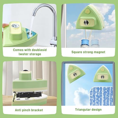 Double-Sided Magnetic Window Cleaner, Green | Adjustable Magnetic Double Window Wiper, Fits 3-30mm Glass Thickness, 2.5m Safety Rope for High-Rise & Auto Glass - color: Green