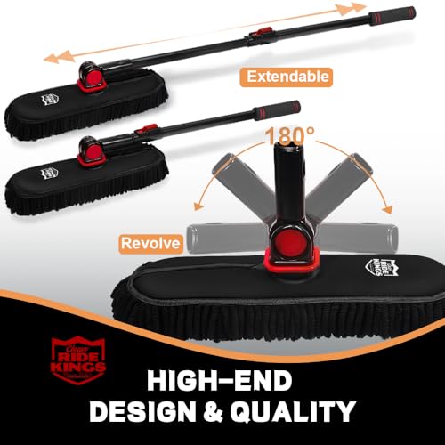 Car Wash Brush with Long Handle, Chenille Microfiber Car Wash Mop Kit, Scratch Free Car Cleaning Supplies with Ergonomic 15掳 Curved Extension Pole for RV Truck Boat Windshield - Black - color: Black