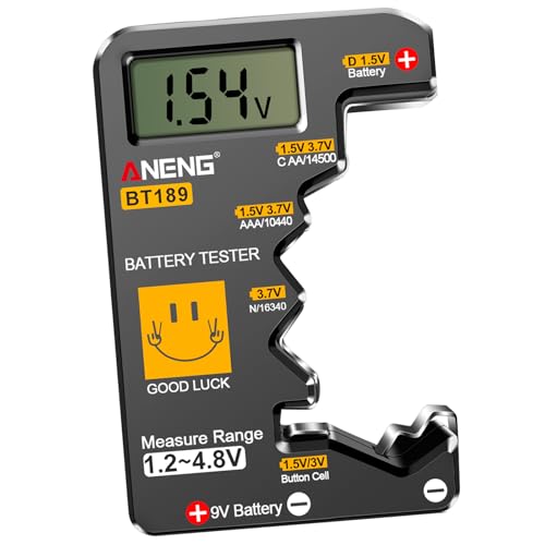 ANENG BT189 Battery Tester for AAA,AA,C,D,9V,F,6F22,1.5V/3V Button Batteries,LCD Display Household Battery Detector,Detects Battery Power By Voltage,Universal Battery Checker - color: Black