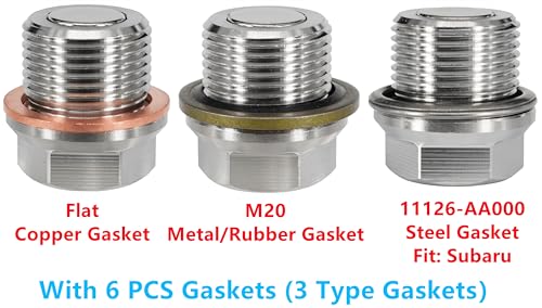 1PC M20x1.5 Stainless Steel Magnetic Engine Oil Drain Plug Fit for Subaru 08-14 Tribeca Forester Impreza Legacy WRX STI, Replace 32103-KA000 with Gasket 11126-AA000 - size: M20x1.5