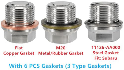 1PC M20x1.5 Stainless Steel Magnetic Engine Oil Drain Plug Fit for Subaru 08-14 Tribeca Forester Impreza Legacy WRX STI, Replace 32103-KA000 with Gasket 11126-AA000 - size: M20x1.5